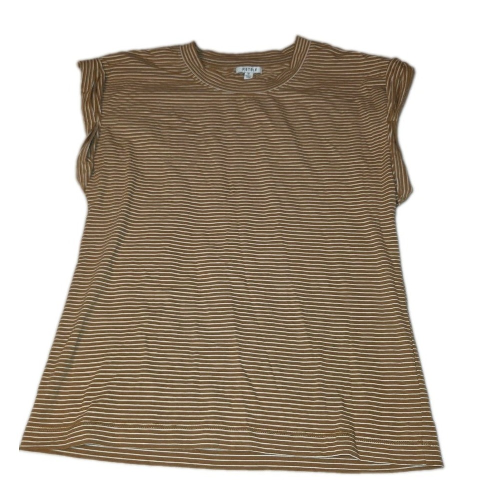Pistola Womens Striped Tank Tee Rolled Sleeve Size Medium Yellow Brown